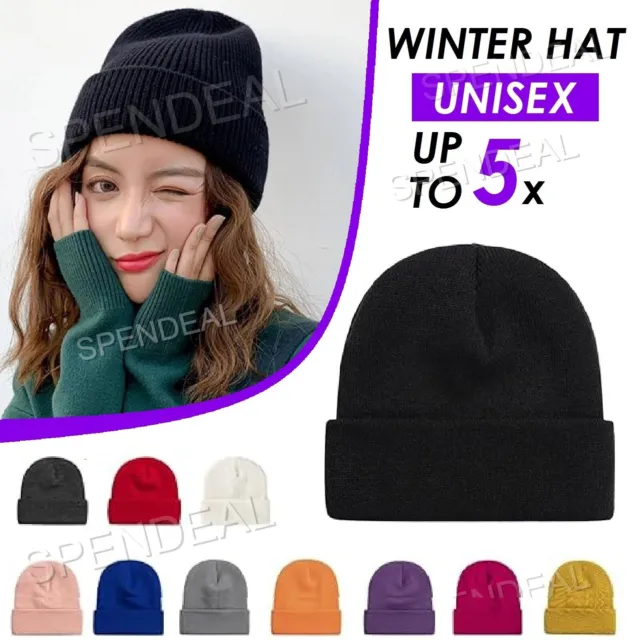 Winter Hat Mens Women Beanie Plain Winter Ski Thermal Warm Knit Knitted Hat Cap