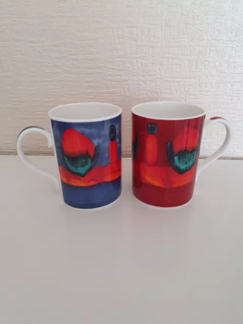 Poole Pottery Living Glaze Volcano Blue And Red Mugs