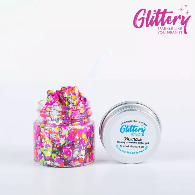 Glittery -Blacklight Chunky Glitter Gel- Pink Rave - Festival glitter .65 oz