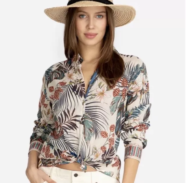 JOHNNY WAS Workshop Tropical Floral Button Down Shirt Top Size Small