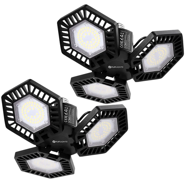YUNLIGHTS 2 pz 60W Luce LED pieghevole garage regolazione angolo negozio luce allagamento