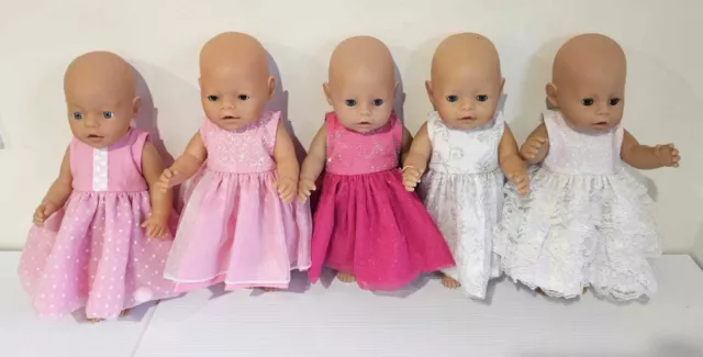 Dolls Clothes made to fit 43cm Baby Born Doll. 5x ASSORTED PARTY DRESSES