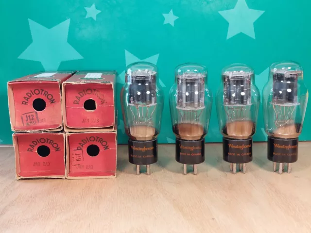 Matched Quad of Canadian Westinghouse JAN 2A3 W NOS NIB 1940s Vacuum Tubes