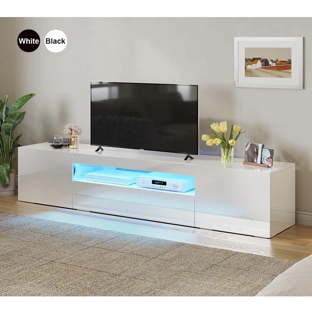 Unit Stand 180CM/200CM MODERN TV Unit Stand Cabinet w/LED Lights High Gloss Doors ...