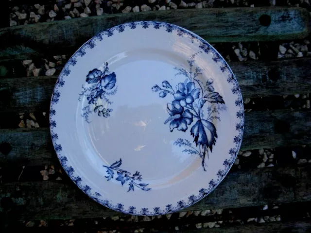 BELLE ASSIETTE PLATE BLEUE ANCIENNE U.C SARREGUEMINES FLEUR 19 èm S signé VEGA