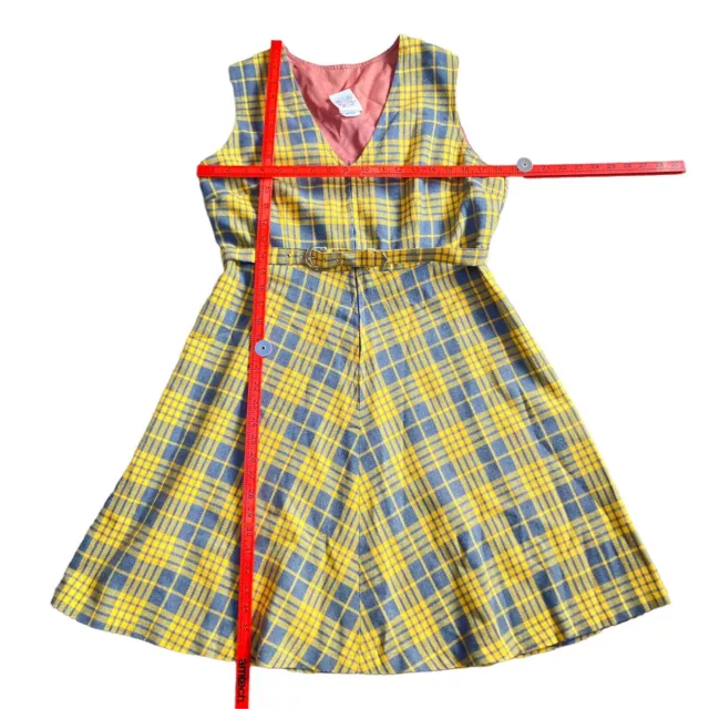 Vintage St Michael 1980s Women Plaid Tartan Check Yellow Short Sleeve Dress 14 3