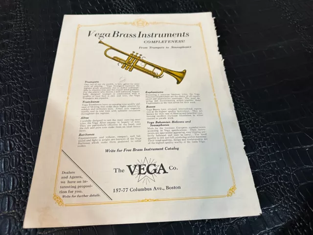 VINTAGE MAGAZINE AD #A062- 1920s - MUSICAL INSTRUMENTS - VEGA BRASS