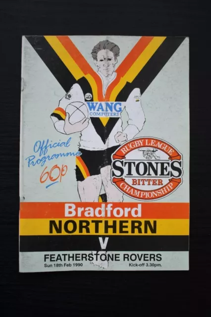 Rugby League Programme Bradford Northern v Featherstone  Championship - Feb 1990