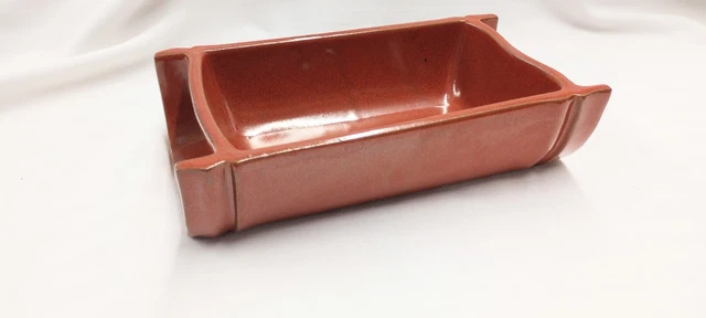 Bowl Planter Low Vase IKEBANA Bamboo Node Shape Rust Brown Hallmark Ceramic