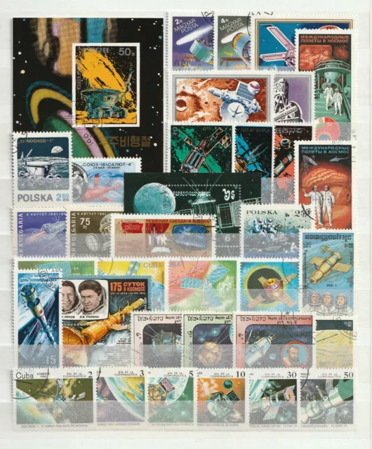 Briefmarken + Block Lot WELTWEIT Raumfahrt Weltraum Gestempelt Mehrfarbig