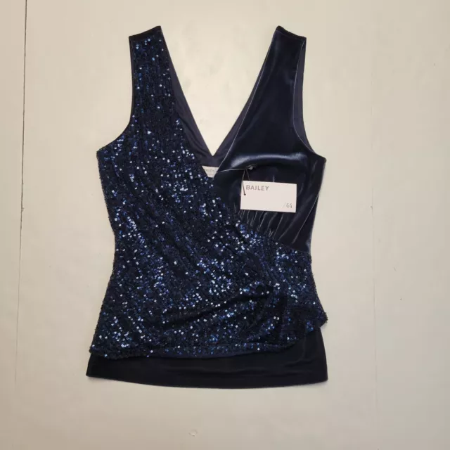 $190 New BAILEY 44 Women's Size MEDIUM Asymmetrical Tank Top Navy Blue Sequins