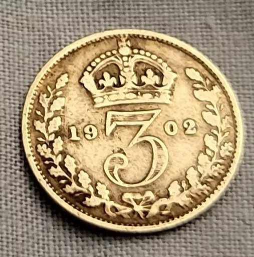 MASSIVSILBER alte drei Pence 1902 Mann Utd umbenannte Münze Royal Mint King 3D Retro 2