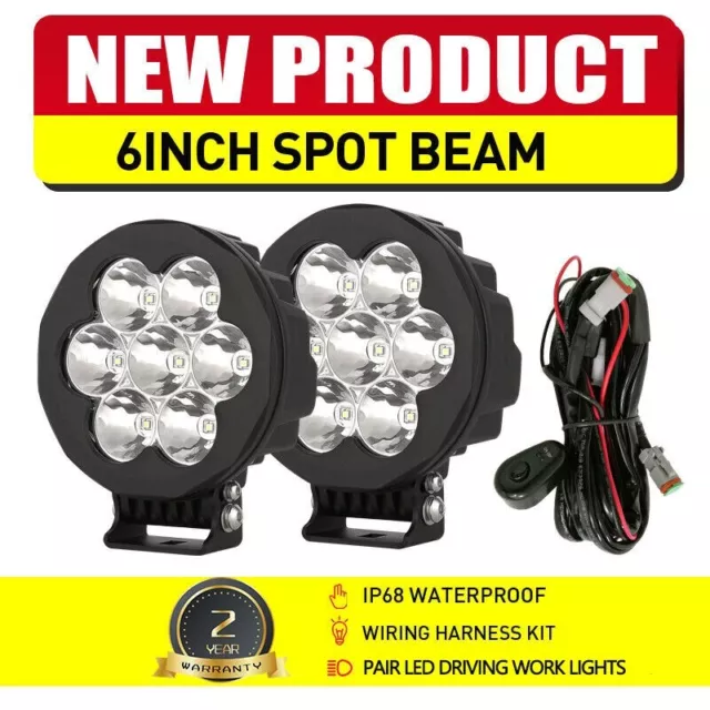 Pair 6 inch LED Driving Lights Work Round Spot Offroad Truck SUV 4WD ATV 12V 24V