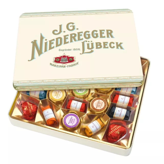 (73,49 EUR/kg) Niederegger Nostalgiedose Marzipanerie Marzipan-Pralinen 298g