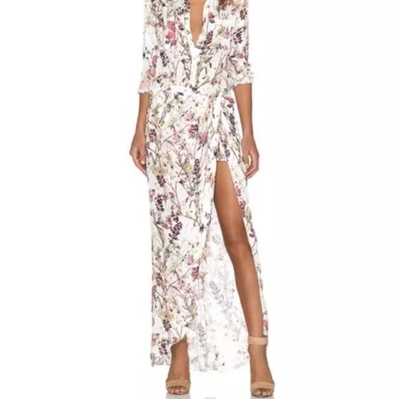 Haute Hippie Floral Print Georgette Maxi Skirt w/ Shorts