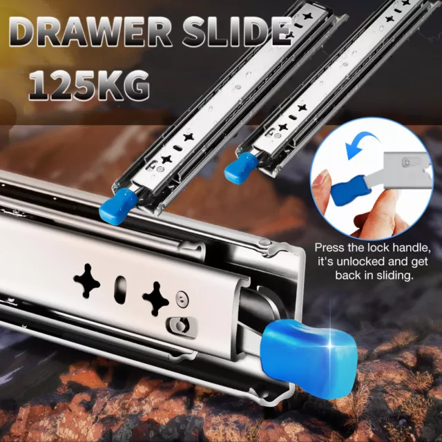 2x Locking Drawer Slides 125KG Heavy Duty Runners Trailer 300-2400mm Draw Slide