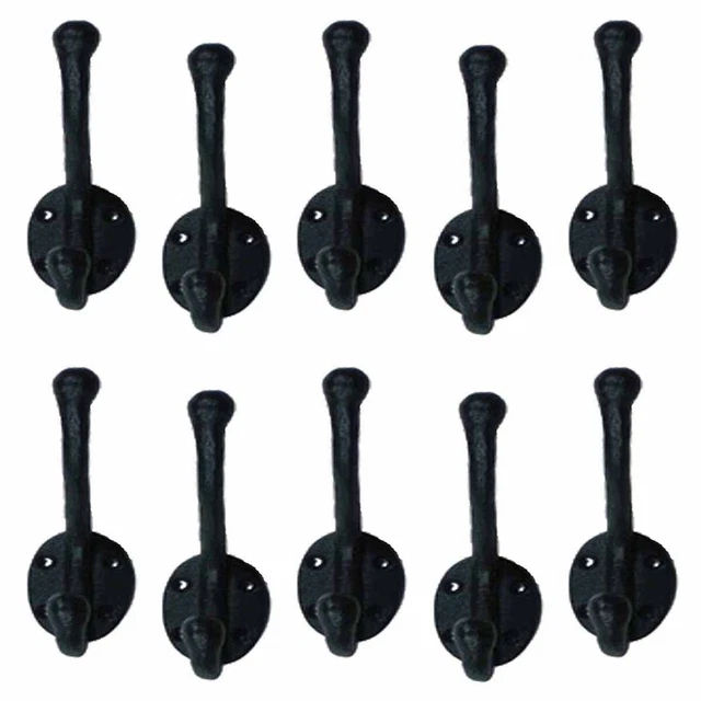 10 Wrought Iron Double Hook Black for Coats Towels Robes | Renovator's Supply