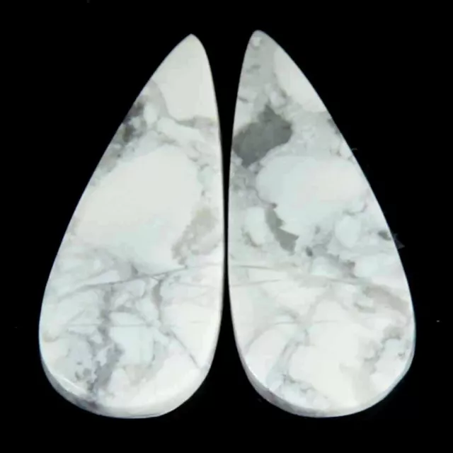 24.10Cts.100%Natural Howlite Pear Cab Gemstone 11x27x4mm Matching Earring Pair