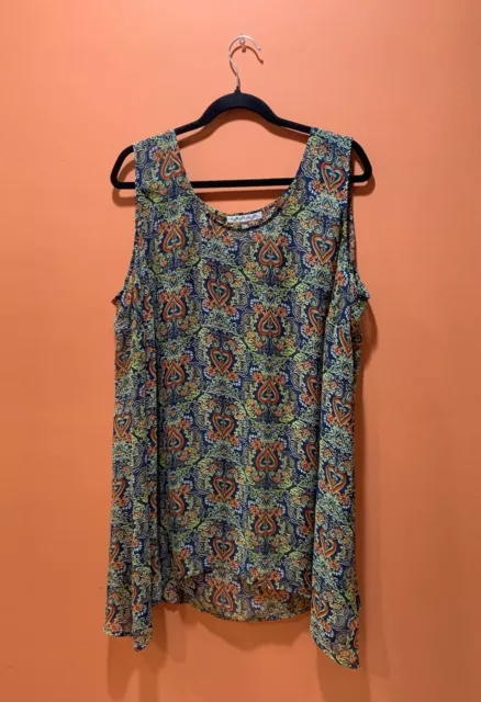 Daniel Rainn Sleeveless Blouse Top Size 3X  Sharkbite Hem Paisley Semi Sheer