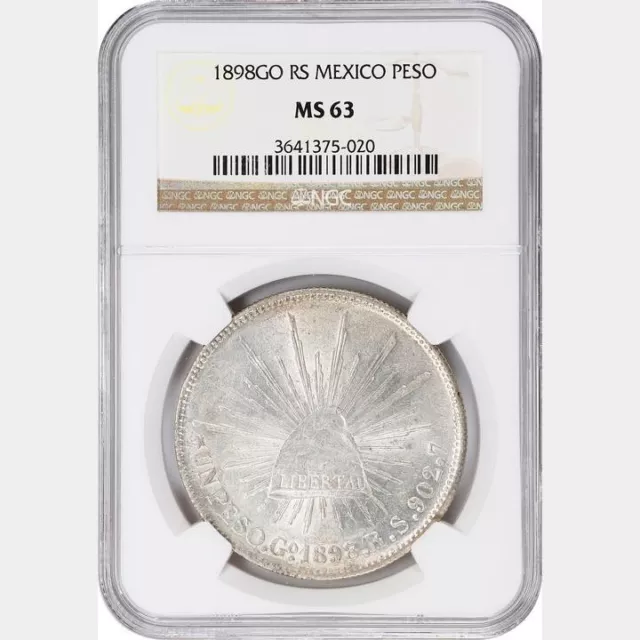 1898 Go RS NGC MS63 MEXICO 1 UN PESO FUERTE SILVER HIGHLY COLLECTED SERIES