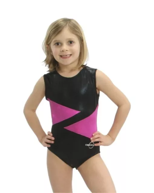 Leotardo Obersee Gymnastics Negro Rosa Caliente Lámina Talla CL