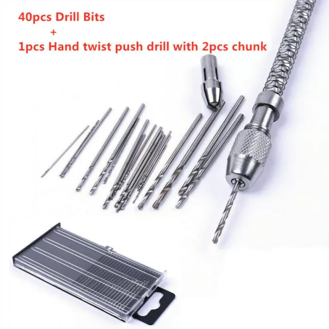40x Mini Precision Pin Vise Micro Hand Drill Twist Bit Set Kit for Rotary Tools