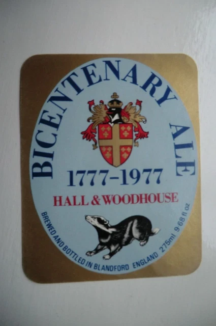 Mint Hall & Woodhouse Blandford Bicentenary Ale 1777-1977  Brewery Beer Label