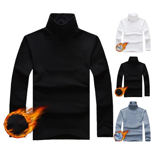 Uomo Alto Rotolo Scollo Maglietta Camicetta Manica Lunga Dolcevita Maglione UK