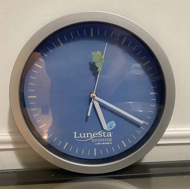 Drug Rep Wall Clock Lunesta 10” X 10”  X 1.5” Green Butterfly Blue