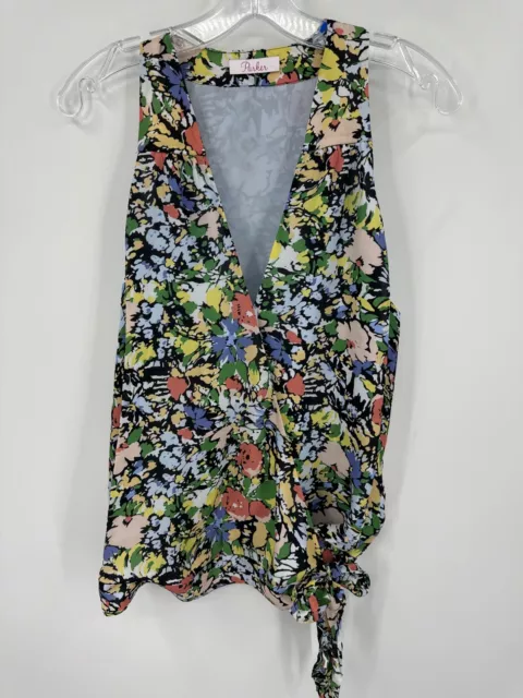 Parker Blouse Womens XL Kenna Floral Wrap Silk Blend Side Tie Lined New 3