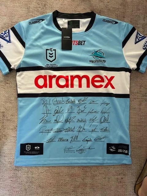 Cronulla Sharks 2023 jersey signed by entire squad