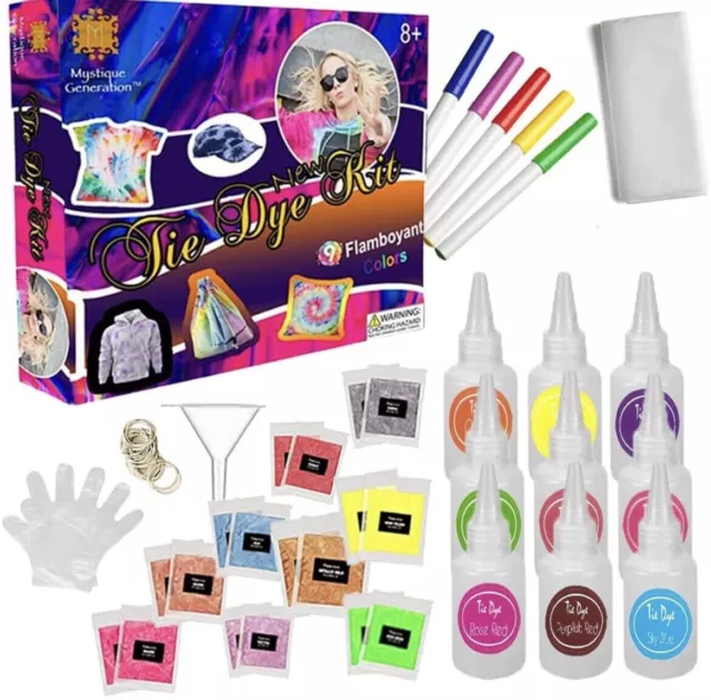 Kit artesanal de tinte de corbata de 9 colores. Tinte de corbata de tela permanente. 123 piezas para niños adultos