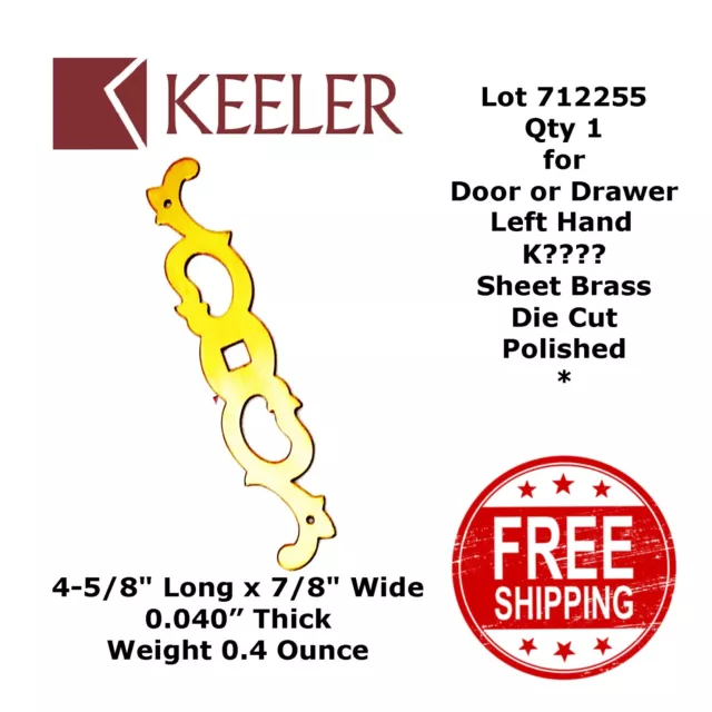 BACKPLATE DOOR or DRAWER Brass 4-5/8" x 7/8" Keeler N????? Left Polished 712255