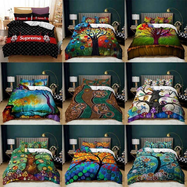 King Size Castle Fairy Bedspread Set - Gothic Moth, Mushroom, Butterfly Floral Print, With 2 Pillow Shams, Vintage Style