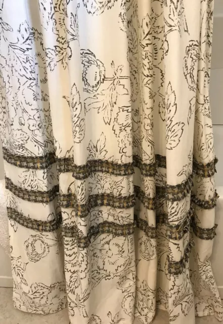 New Cream & GRAY Patterned SHOWER CURTAIN With Decorative Trim