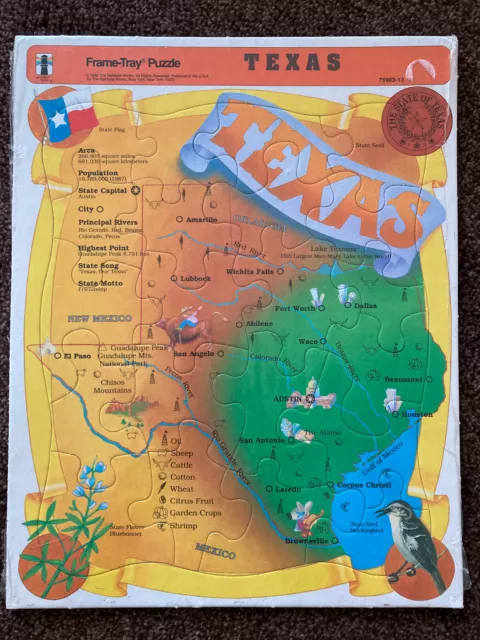 NEW!! Vintage Rainbow Works TEXAS Frame-Tray Puzzle (1992)