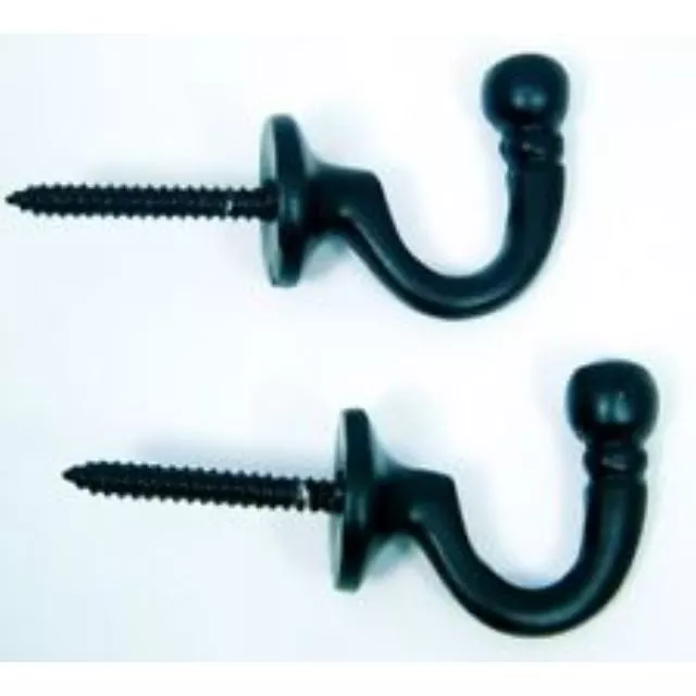 Pair Black Ball End Curtain Tie Back Hold Hooks