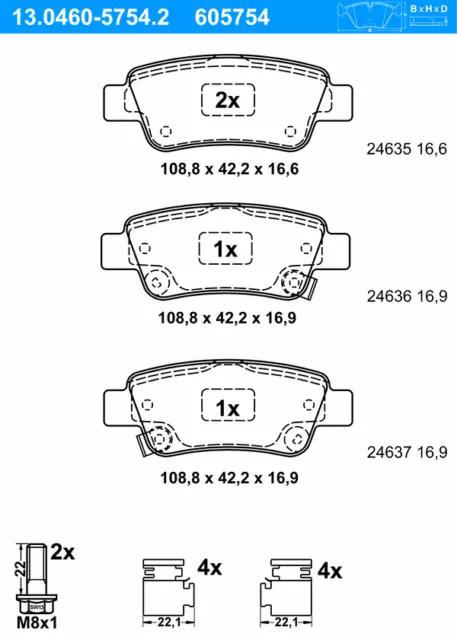 ATE Bremsbeläge mit Zubehör Hinten (13.0460-5754.2) für HONDA Cr-V III IV II |