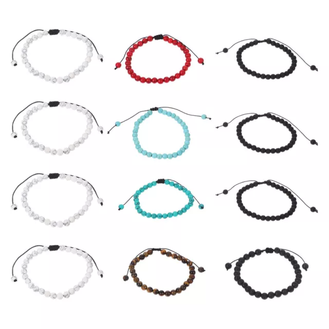 12 Pcs Braided Charm Bracelet Volcanic Tiger Eye Mens Bracelets for