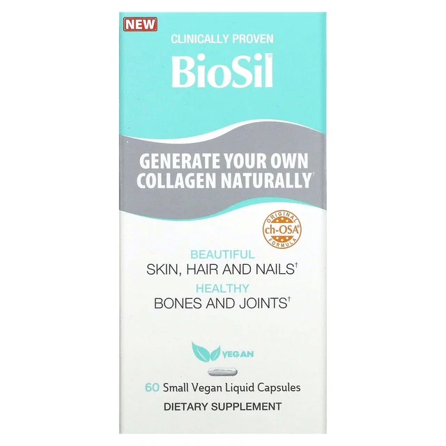 2 X BioSil por Natural Factors, Generador Avanzado de Colágeno, 60 Liqui Vegano Pequeño