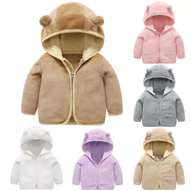 Toddler Kids Baby Boy Girl Winter Ear Hooded Coat Jacket Warm Fleece Outerwear