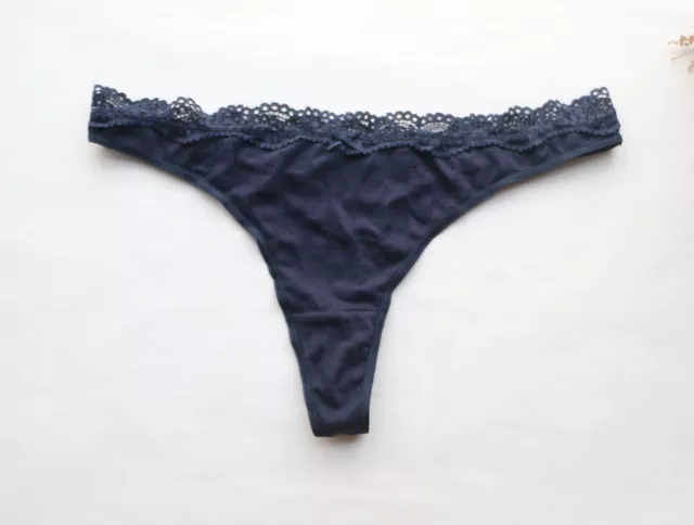 Women Sexy Thong Striped Cotton&Mesh underwear High cut G-string Knickers Blue L