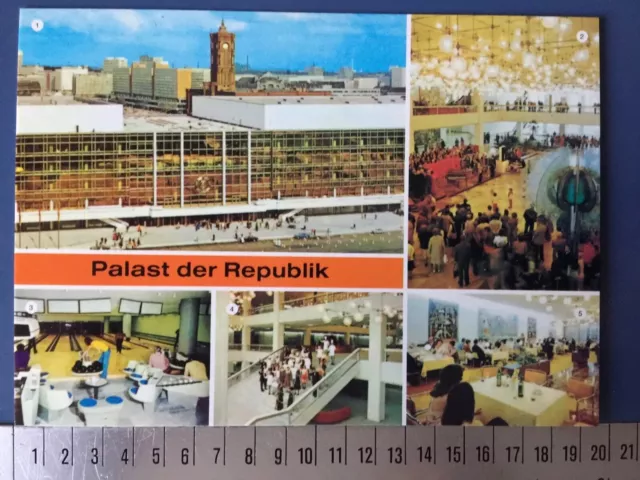 1 DDR Postkarte Berlin GDR Postcard Palast der Republik PdR Foyer Blume Bowling