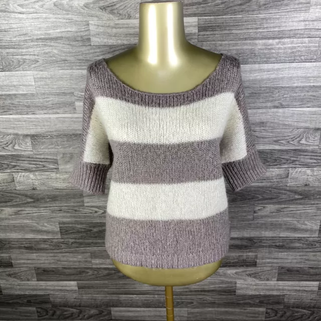 AMERICAN EAGLE Pullover White & Grey Striped Wool Blend Sweater Women's Size M
