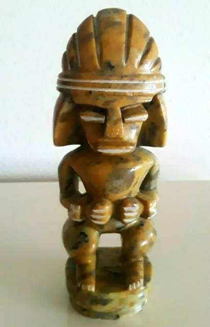 ONYX? Carved Stone  AZTEC MAYAN GOD FIGURINE approx 5 " x  2" Beautiful Figurine