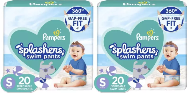 LOT OF 2 Pampers Splashers Baby Diapers Small Disposable Swim Pants 20 Pack EA