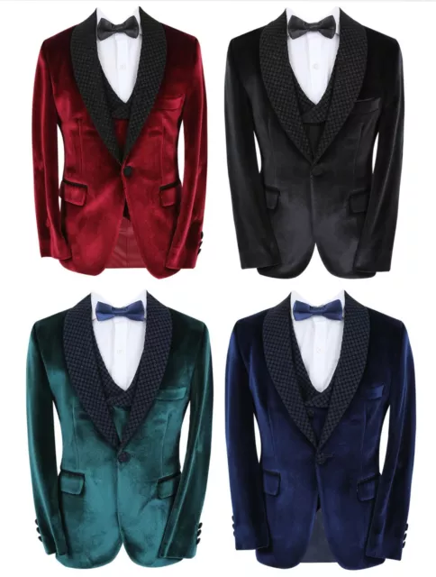 Boys Velvet Tuxedo Slim Fit Suit Formal Pageboy Prom Wedding 3 Piece Set