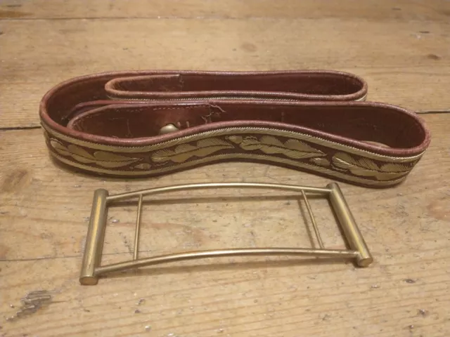 Cintura/cinturino ricamato vintage in pelle marrone
