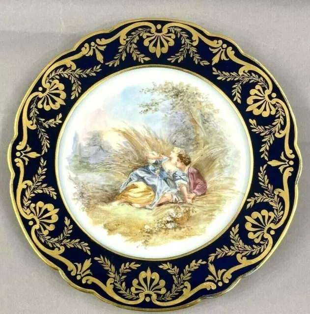 Rare Antique French Sevres Porcelain Romantic Scene Cabinet Plate