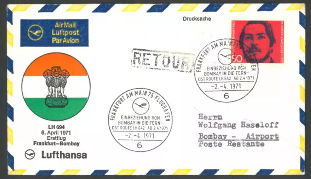 Luftpost Erstflug LH Frankfurt-Bombay 1971, Fern-Ost-Route, Lufthansa DBP, D236